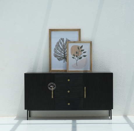 Modern Black Sideboard & Cabinet – 2 Door 3 Drawer Storage Cabinet Arina Living
