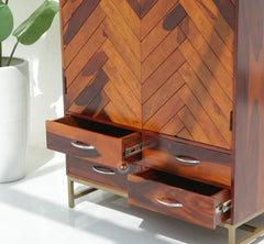 Aspire Sheesham Wood Wardrobe with 2 Doors & 4 Drawers  - Honey Finish Arina Living