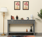 Mango Wood Console Table with Drawer Storage - grey Finish Arinaliving
