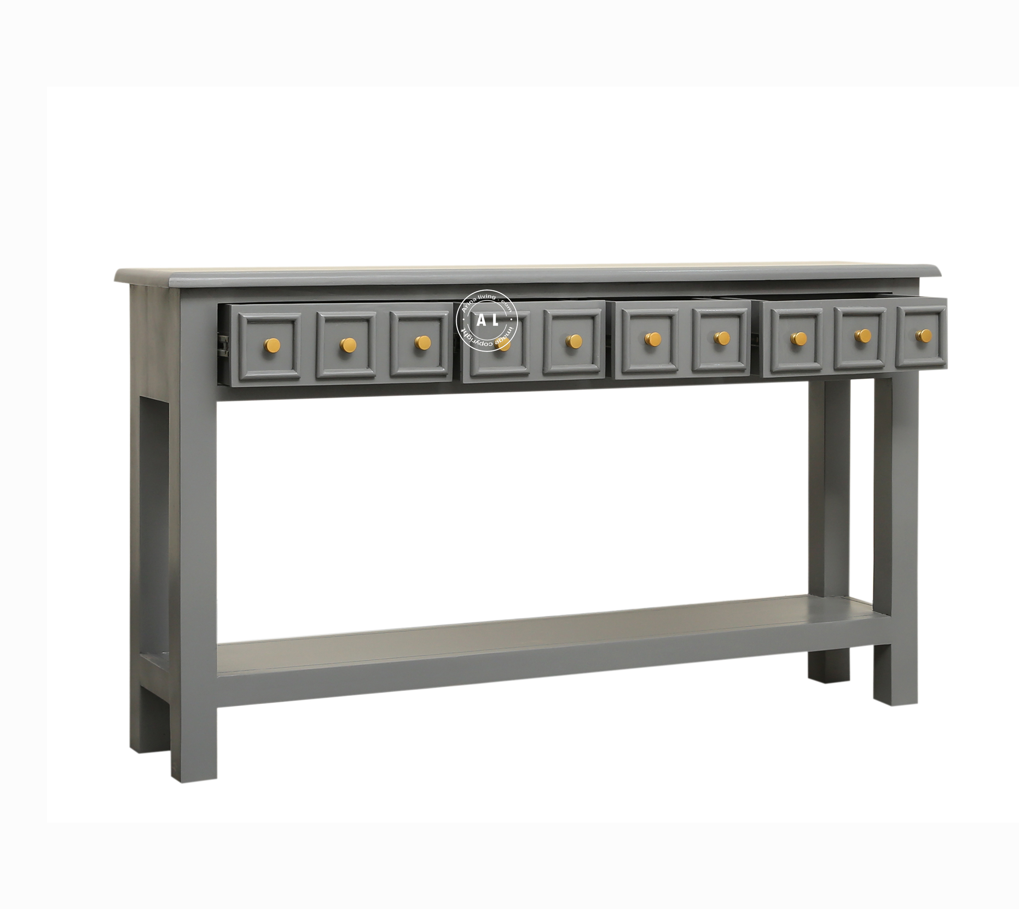 Mango Wood Console Table with Drawer Storage - grey Finish Arinaliving