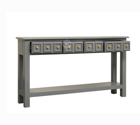 Mango Wood Console Table with Drawer Storage - grey Finish Arinaliving