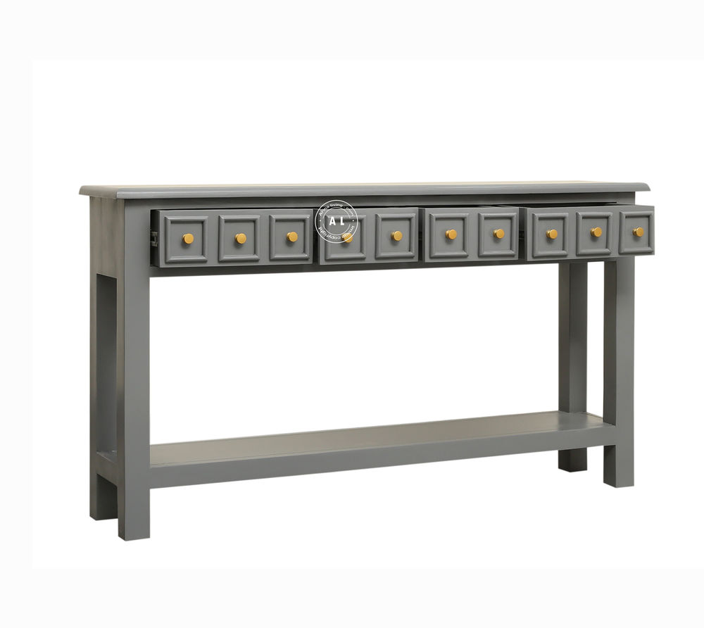 Mango Wood Console Table with Drawer Storage - grey Finish Arinaliving