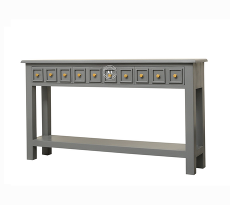 Mango Wood Console Table with Drawer Storage - grey Finish Arinaliving