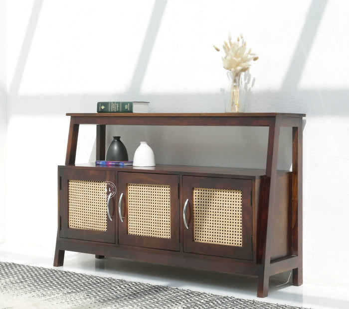 Stride Sheesham Wood Console Table with 3 Doors - Walnut Finish Arina Living
