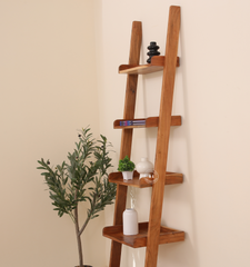 Chison Acacia Wood Ladder Bookshelf – Solid Wood Display Shelf Arina Living