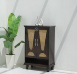 Pixel Sheesham Wood Shoe Rack with Cane Detailing  – Walnut Finish