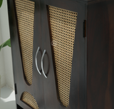 Pixel Sheesham Wood Shoe Rack with Cane Detailing  – Walnut Finish