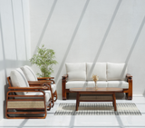 Vortex 3+1+1 Sheesham Wood Sofa Set with Cane & Brass Detailing – Honey Finish