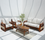 Vortex 3+1+1 Sheesham Wood Sofa Set with Cane & Brass Detailing – Honey Finish