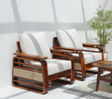 Vortex 3+1+1 Sheesham Wood Sofa Set with Cane & Brass Detailing – Honey Finish