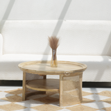 Allington Mango Wood Round Coffee Table with Cane Detailing – Natural Finish