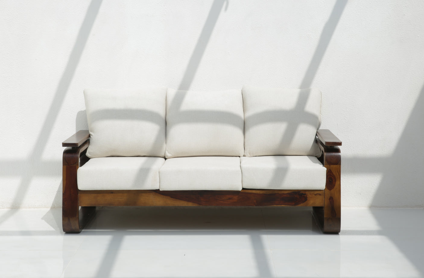 Vortex 3 Seater Sheesham Wood Sofa with Cane Detailing – Walnut Finish Arina Living