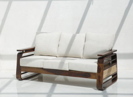 Vortex 3 Seater Sheesham Wood Sofa with Cane Detailing – Walnut Finish Arina Living