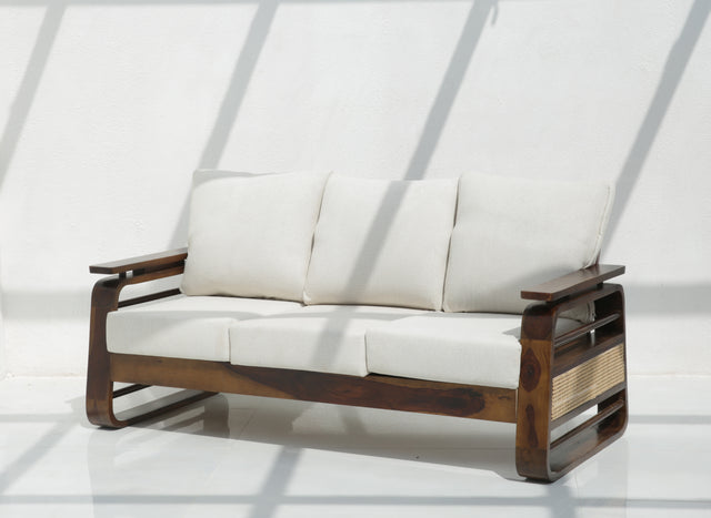 Vortex 3 Seater Sheesham Wood Sofa with Cane Detailing – Walnut Finish Arina Living
