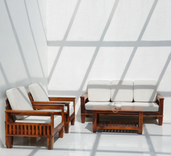 Flux 3+1+1 Sheesham Wood Sofa Set with Cushions – Honey Finish Arina Living