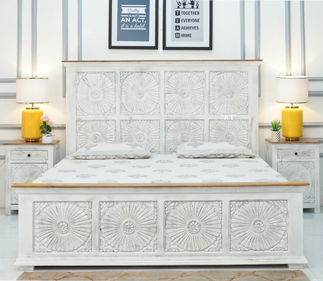 Riott king size carved bed - white finish Arina Living