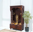 Harper Solid Sheesham Wood Home Temple with 2 Drawers – Honey Finish Arina Living