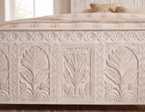 Minott Solid Mango Wood Hand-Carved King Size Bed – White Finish