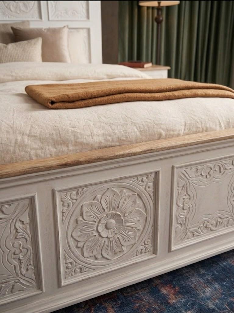 Riott king size carved bed (white finish)