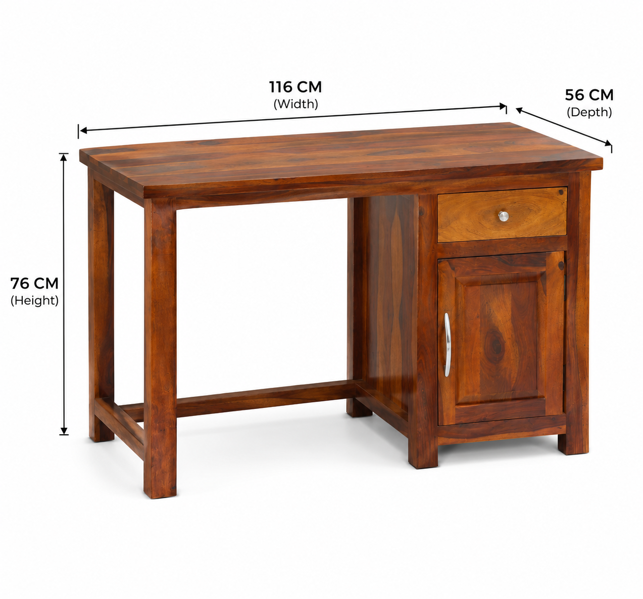 Cortex Sheesham Wood Study Table with Drawer & Door – Honey Finish Arina Living