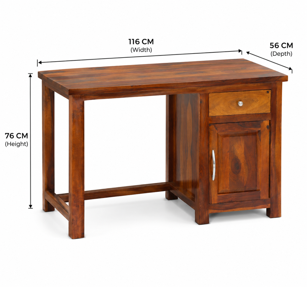Cortex Sheesham Wood Study Table with Drawer & Door – Honey Finish Arina Living