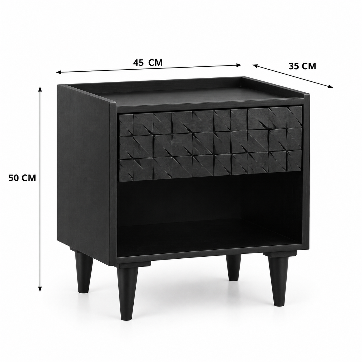 Hearld Solid Mango Wood Bedside Table with Drawer – Black Finish Arina Living