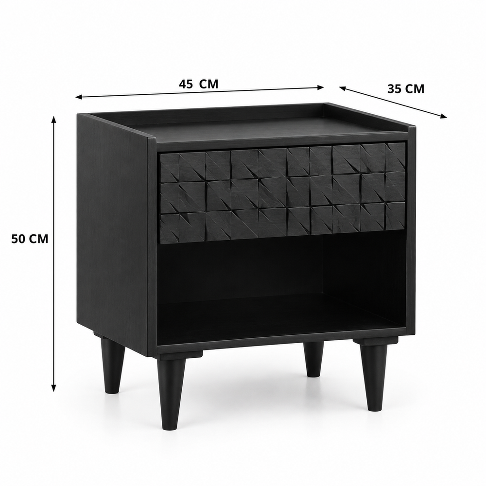 Hearld Solid Mango Wood Bedside Table with Drawer – Black Finish Arina Living