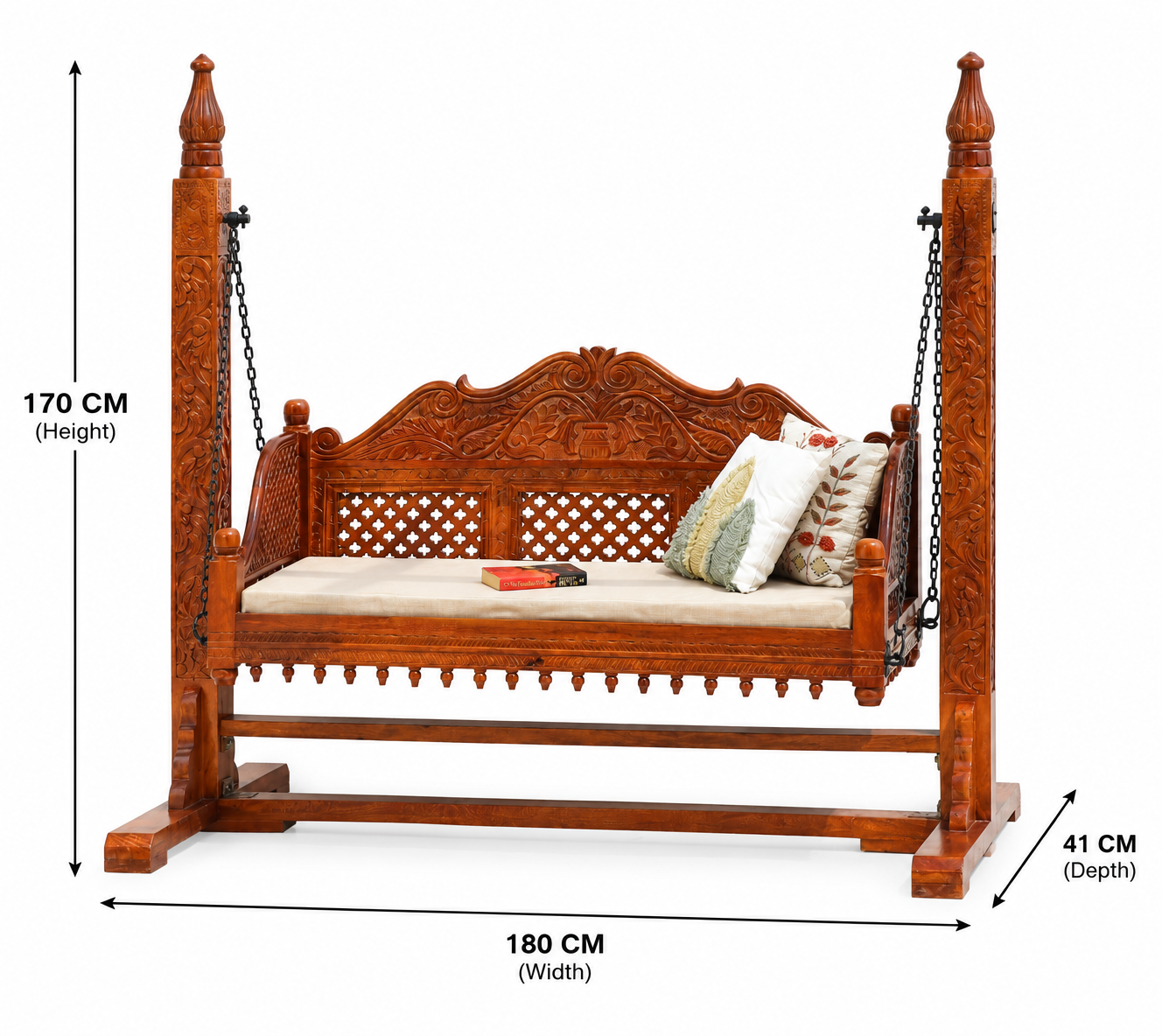 Pulse Solid Mango Wood Carved Swing (Jhula) – Honey Finish Arina Living