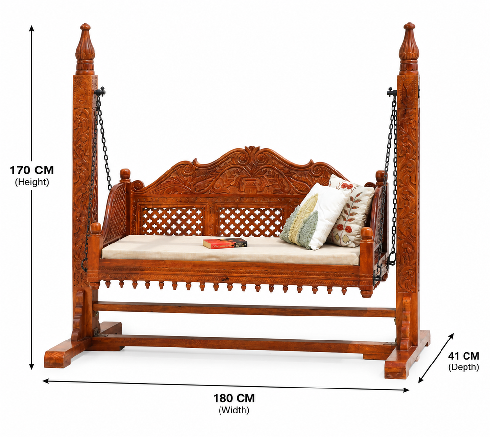 Pulse Solid Mango Wood Carved Swing (Jhula) – Honey Finish Arina Living