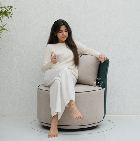 Revolving Arm Chair – 360° Swivel, Bouclé Cream Upholstery Arina Living