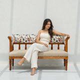 Nexus Bench with Back Rest in Honey Finish Mango Wood – Cotton Upholstery Arina Living
