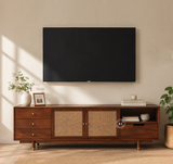 Savarna solid Mango Wood TV Unit with Natural Cane Detailing