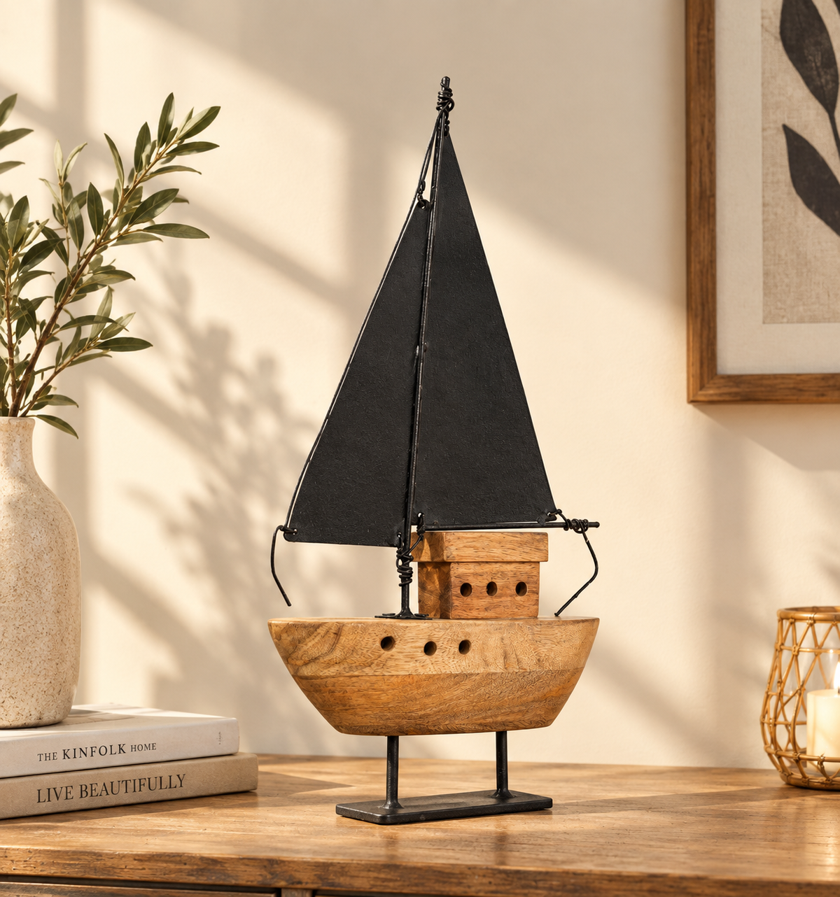 Wooden Sailboat with Iron Stand Arina Living