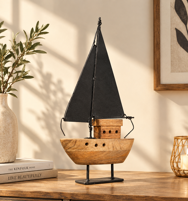 Wooden Sailboat with Iron Stand Arina Living
