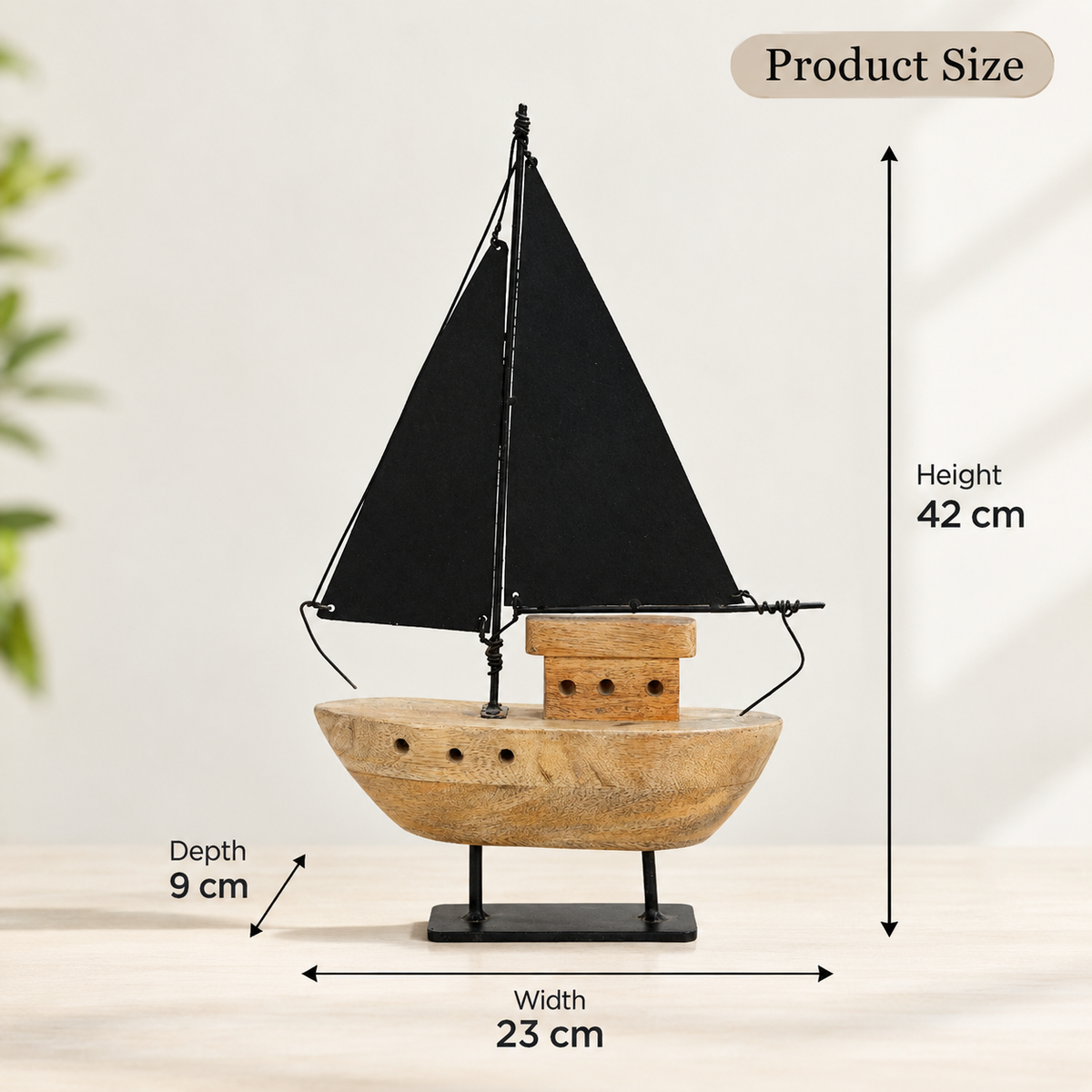 Wooden Sailboat with Iron Stand Arina Living