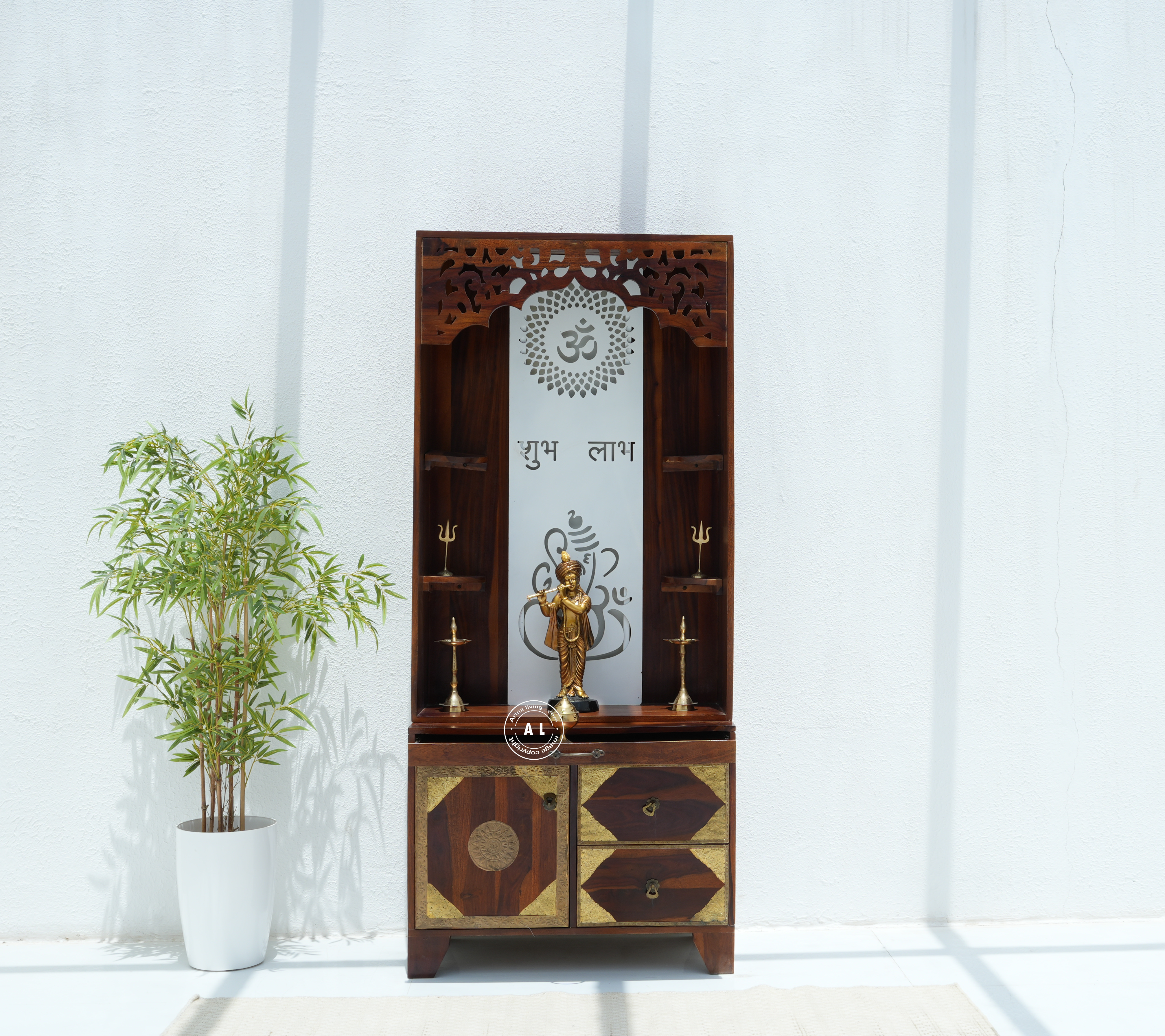 Wooden Temple with Storage - Honey finish Arina Living