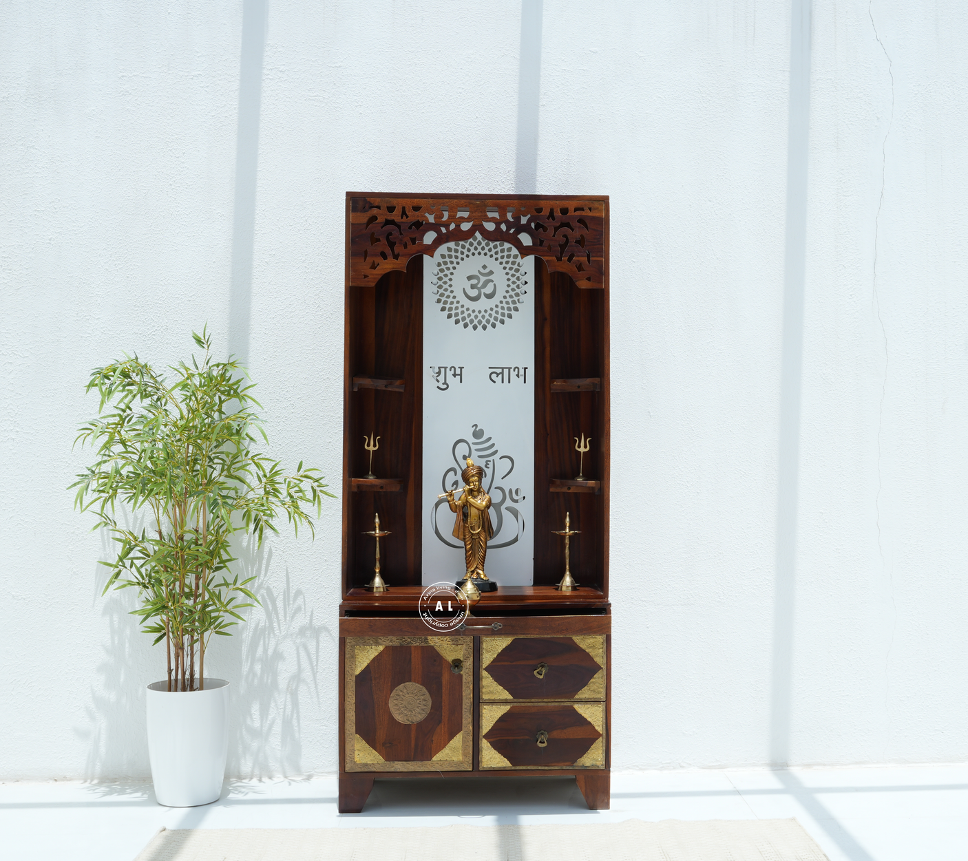 Wooden Temple with Storage - Honey finish Arina Living
