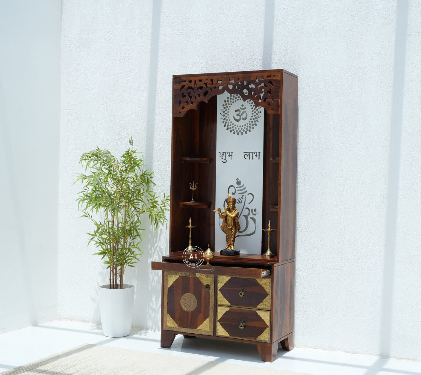 Wooden Temple with Storage - Honey finish Arina Living