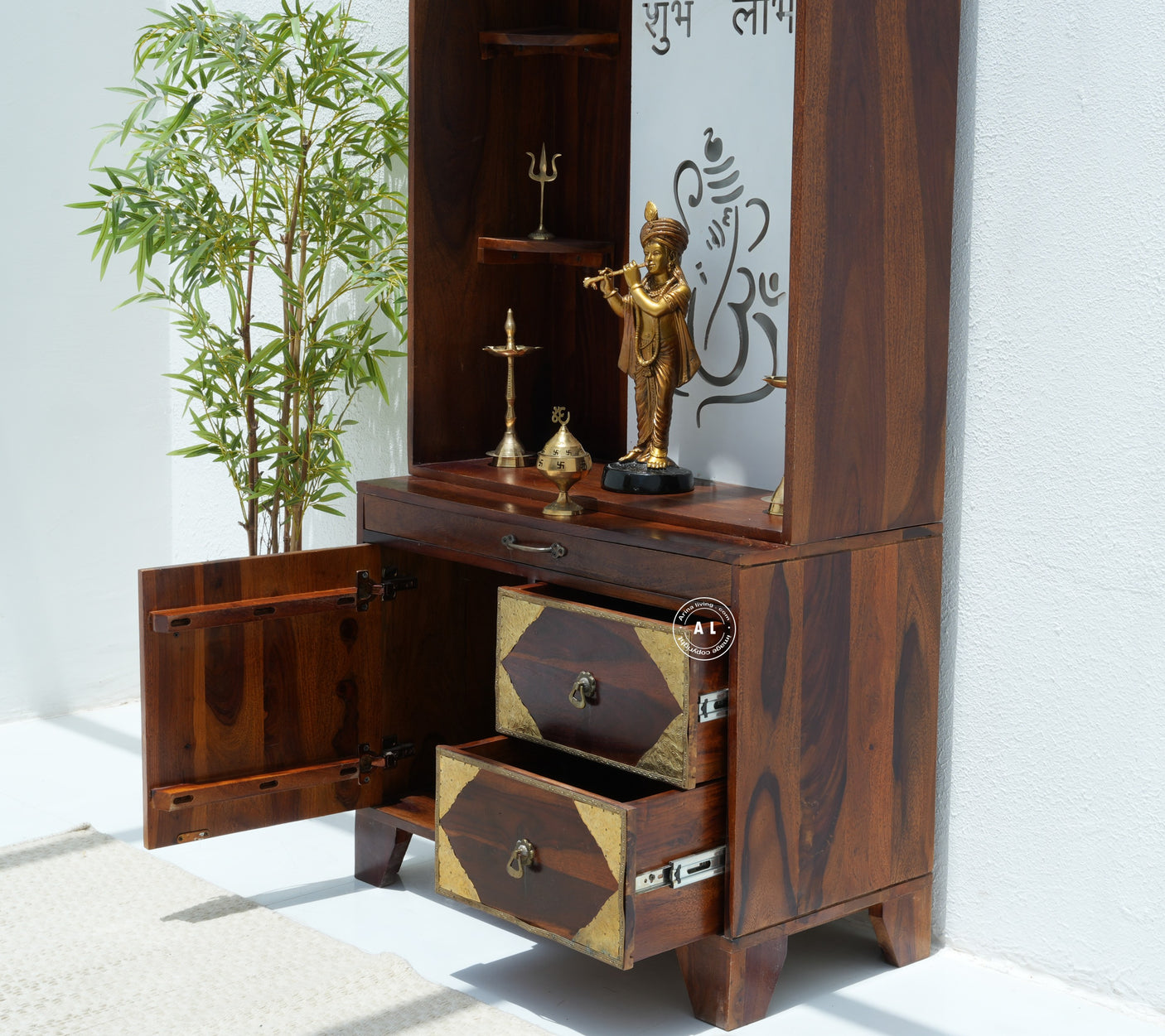 Wooden Temple with Storage - Honey finish Arina Living