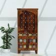 Kerman Sheesham Wood Floor Standing Temple with Handcrafted Tile Work & Storage Cabinet Arina Living