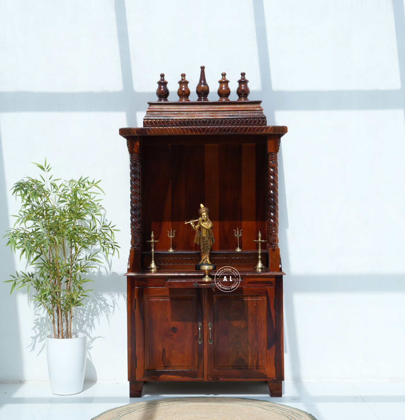 Large Wooden Temple with 2 door - Honey finish Arina Living
