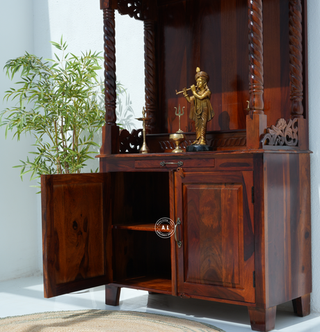 Large Wooden Temple with 2 door - Honey finish Arina Living