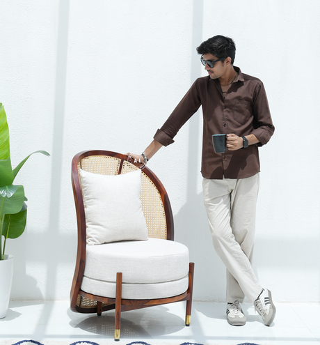 Spectrum Sheesham Wood Lounge Chair with Cane - Honey Finish Arina Living