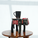 Black Colourful Handpainted Wooden Elephant Stool Arina Living