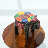 Black Colourful Handpainted Wooden Elephant Stool Arina Living