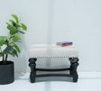 Wooden Upholstered Stool – Ivory Fabric & Black Finish Arina Living
