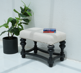 Wooden Upholstered Stool – Ivory Fabric & Black Finish Arina Living