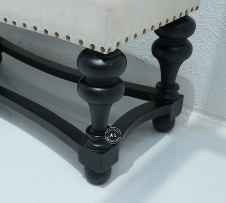 Wooden Upholstered Stool – Ivory Fabric & Black Finish Arina Living