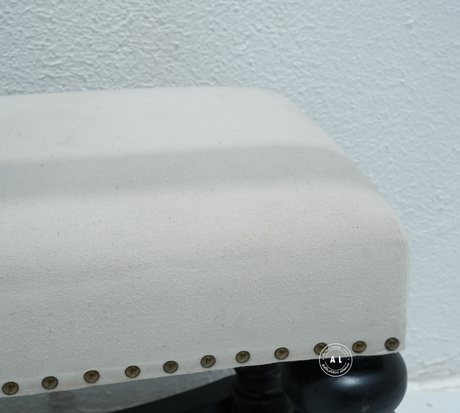 Wooden Upholstered Stool – Ivory Fabric & Black Finish Arina Living