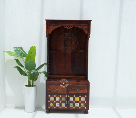 Wooden full size Temple with Storage - Honey finish Arina Living